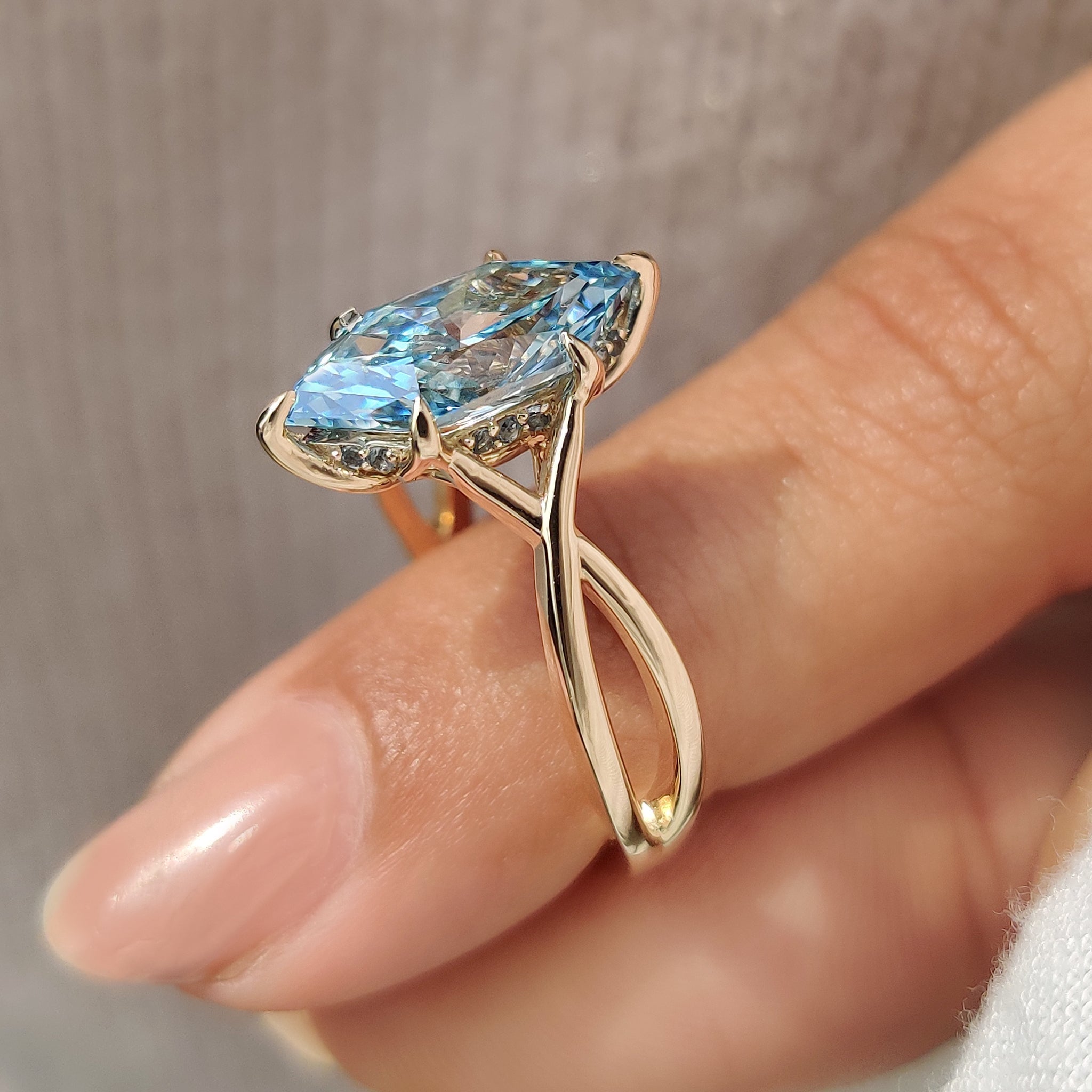 Blue Dutch Marquise Engagement Ring In Hidden Halo Style