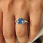 Blue Cushion Cut Diamond Ring in Cluster Setting