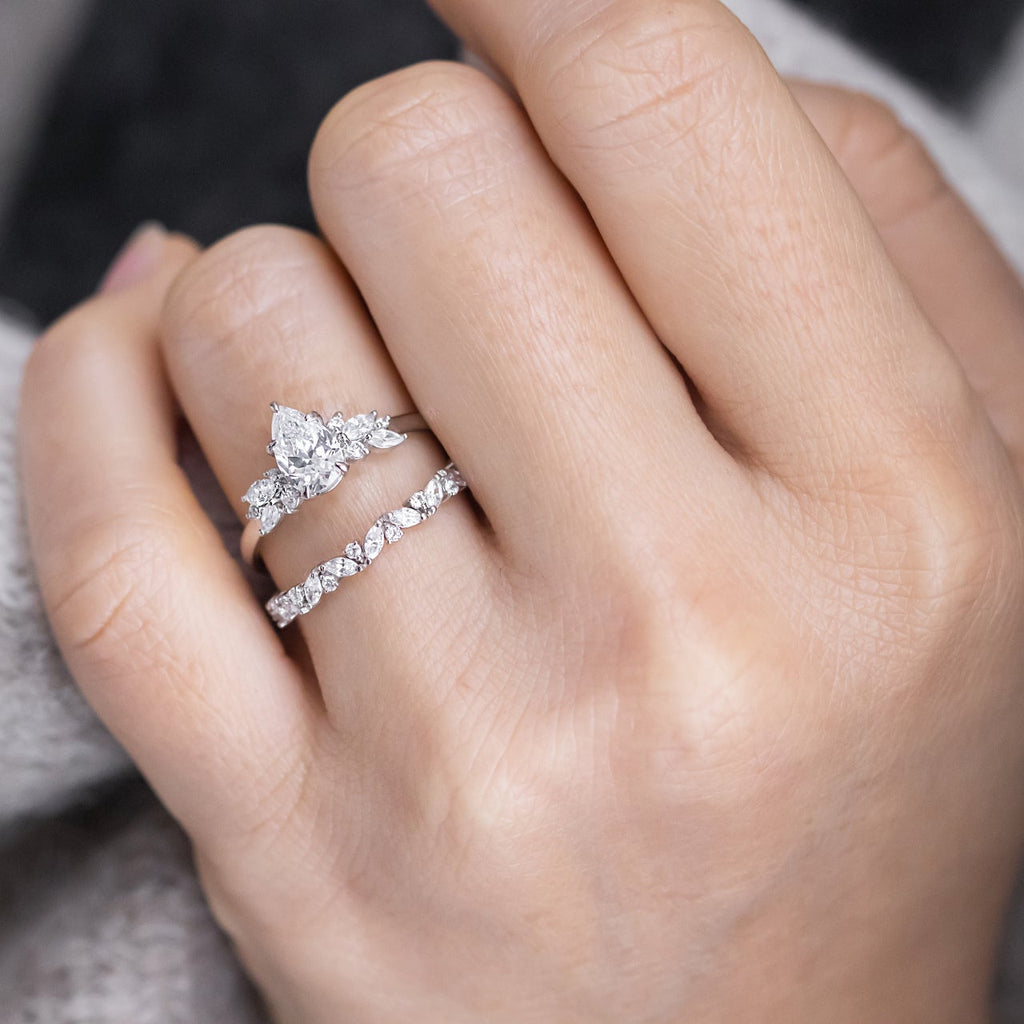 1.33 CT Pear Cut Moissanite Cluster Engagement Ring