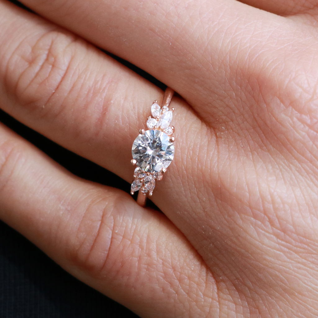 1.0 CT Round Cut Moissanite Cluster Style Engagement Ring
