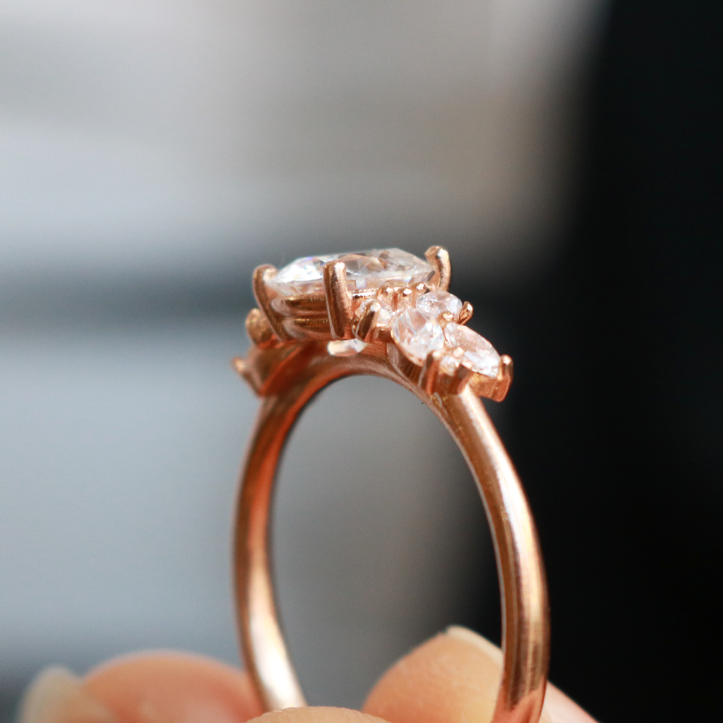 1.0 CT Round Cut Moissanite Cluster Style Engagement Ring