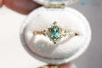 Briar rose floral halo with oval lab grown green sapphire engagement ring DisneyValley