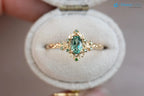 Briar rose floral halo with oval lab grown green sapphire engagement ring DisneyValley