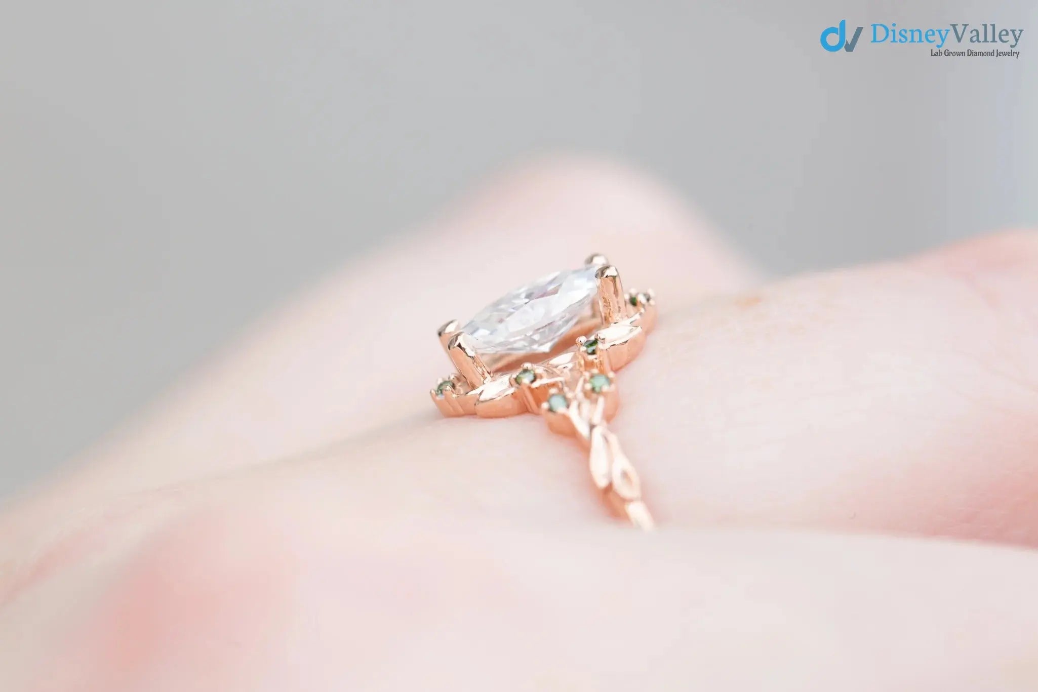 Briar rose halo with marquise Lab Grown and green diamond accents Wedding Ring DisneyValley
