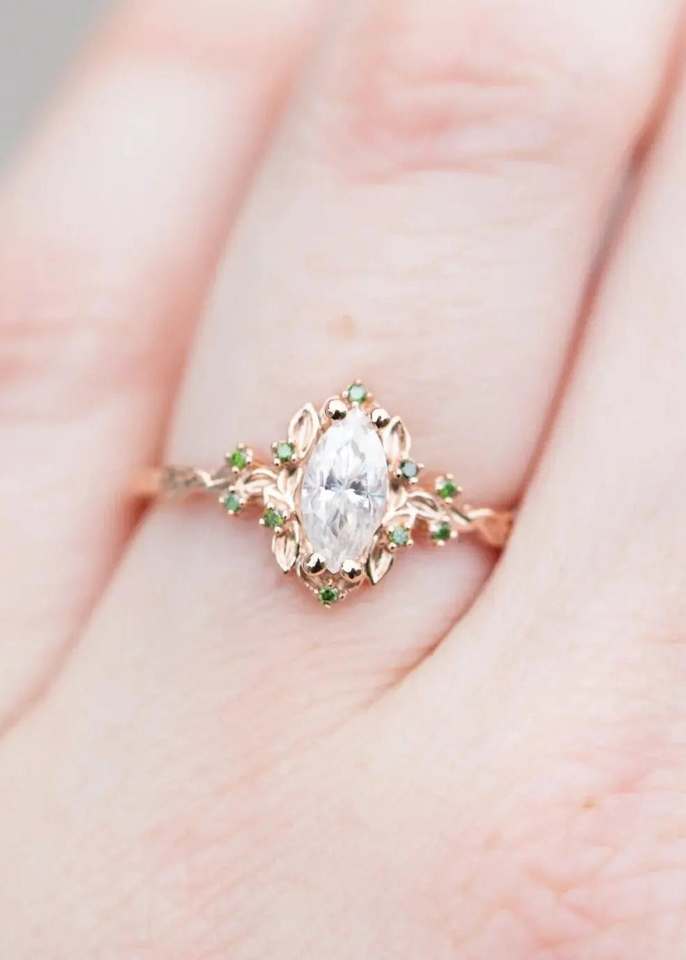 Briar rose halo with marquise Lab Grown and green diamond accents Wedding Ring DisneyValley