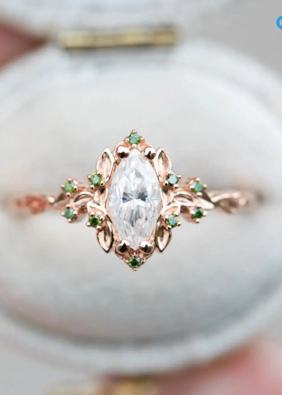 Briar rose halo with marquise Lab Grown and green diamond accents Wedding Ring DisneyValley Main image