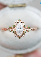 Briar rose halo with marquise Lab Grown and green diamond accents Wedding Ring DisneyValley