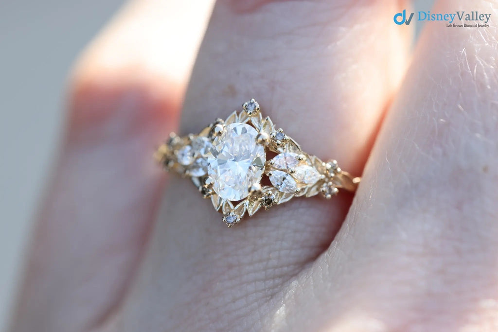 Briar rose starlight oval center Whimsical gold engagement ring - DisneyValley