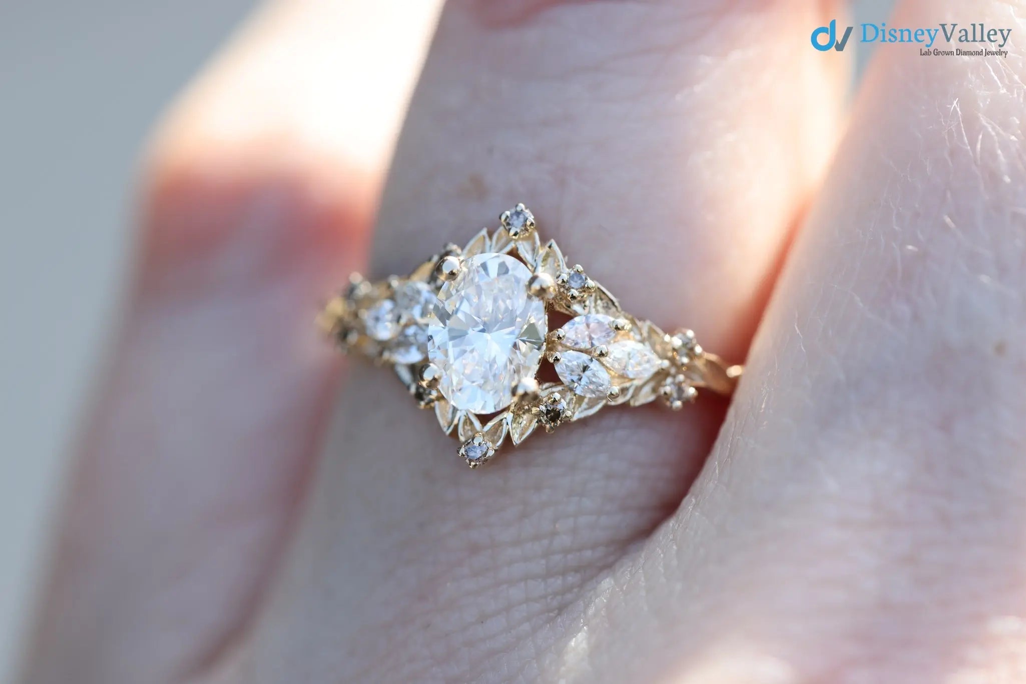 Briar rose starlight oval center Whimsical gold engagement ring - DisneyValley