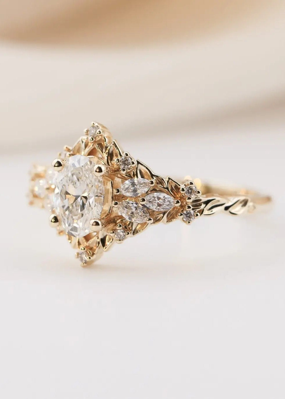Briar rose starlight oval center Whimsical gold engagement ring - DisneyValley
