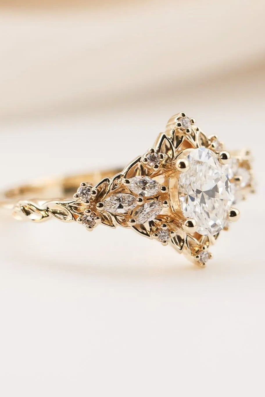 Briar rose starlight oval center Whimsical gold engagement ring - DisneyValley