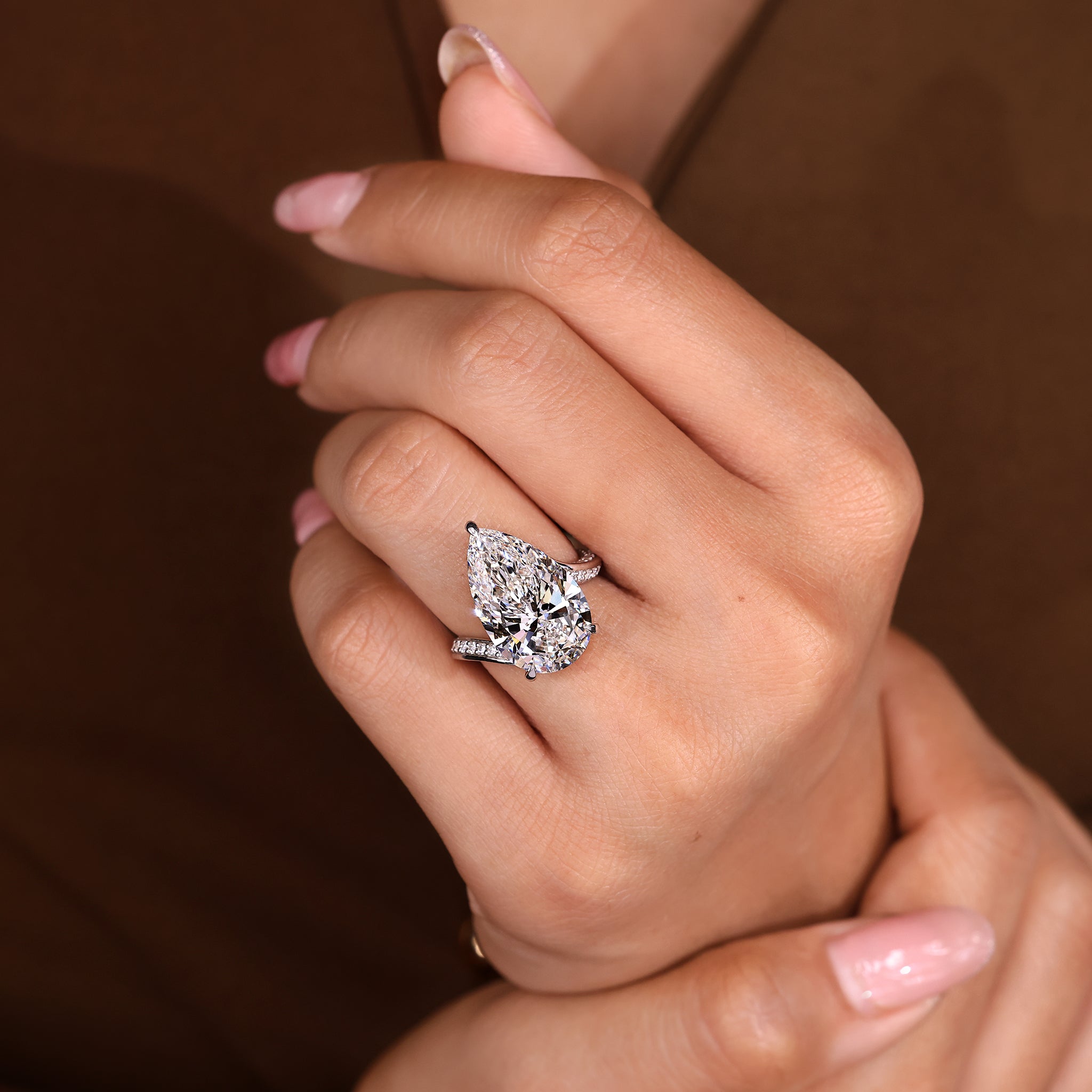 IGI Certified 10 - 12 Carat Pear Diamond Ring in Bypass Setting