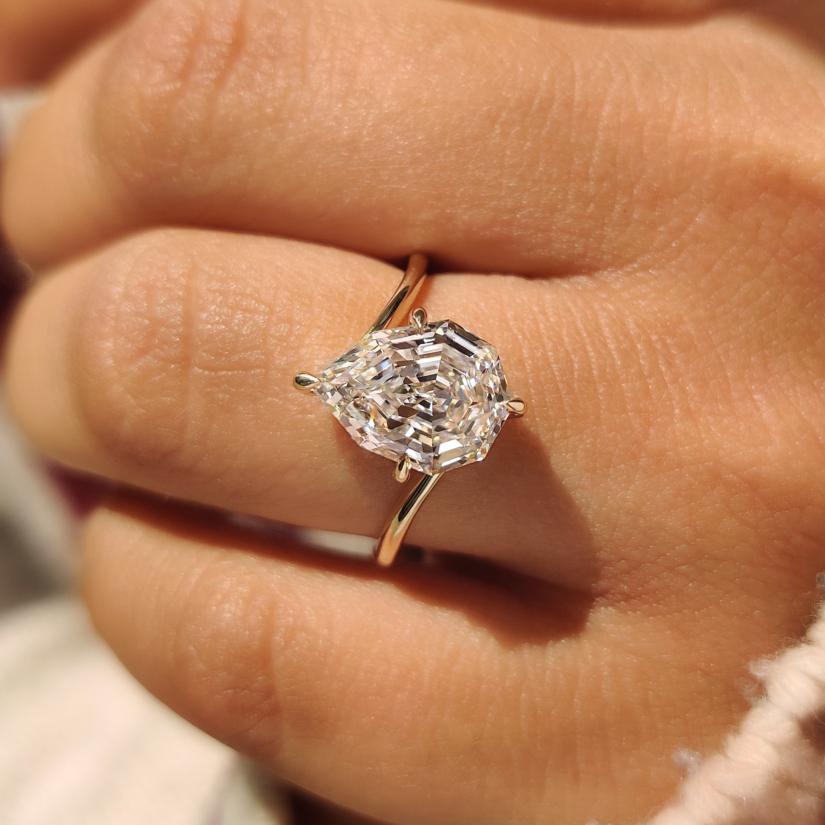 Pear Step Cut Diamond Solitaire Engagement Ring in Bypass Setting Secondary image
