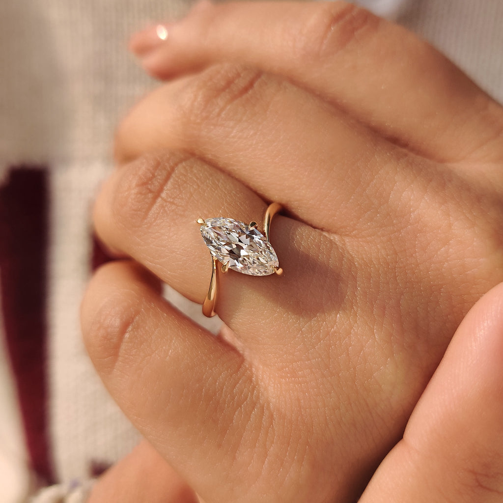 Old European cut Marquise Diamond Ring in Bypass Setting