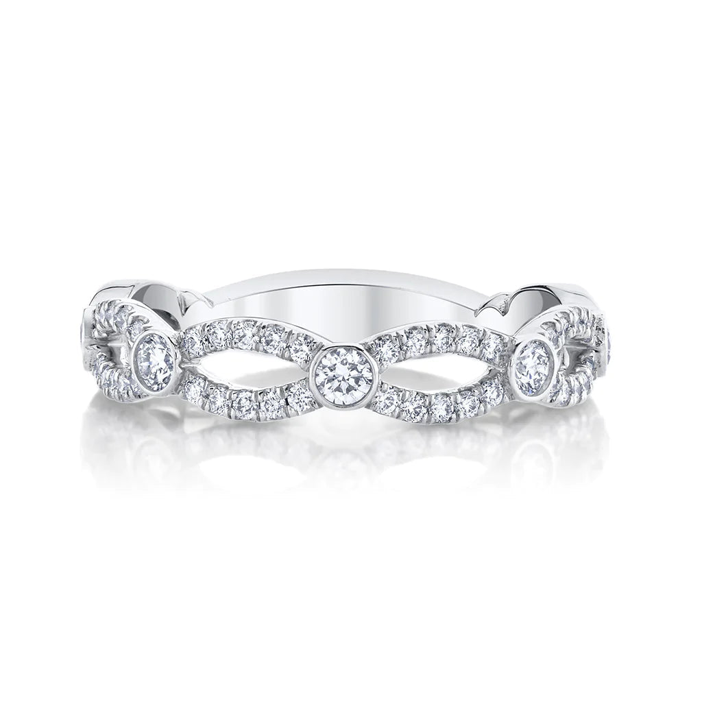 0.5 CTW  Round | Brilliant Cut Moissanite  Crossover  Halo Unique Wedding Band