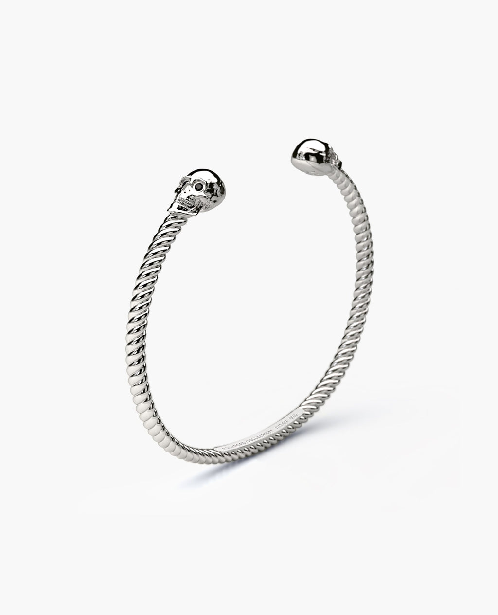 SKULL Silver Cuff Bracelet with Black Diamonds - 4mm