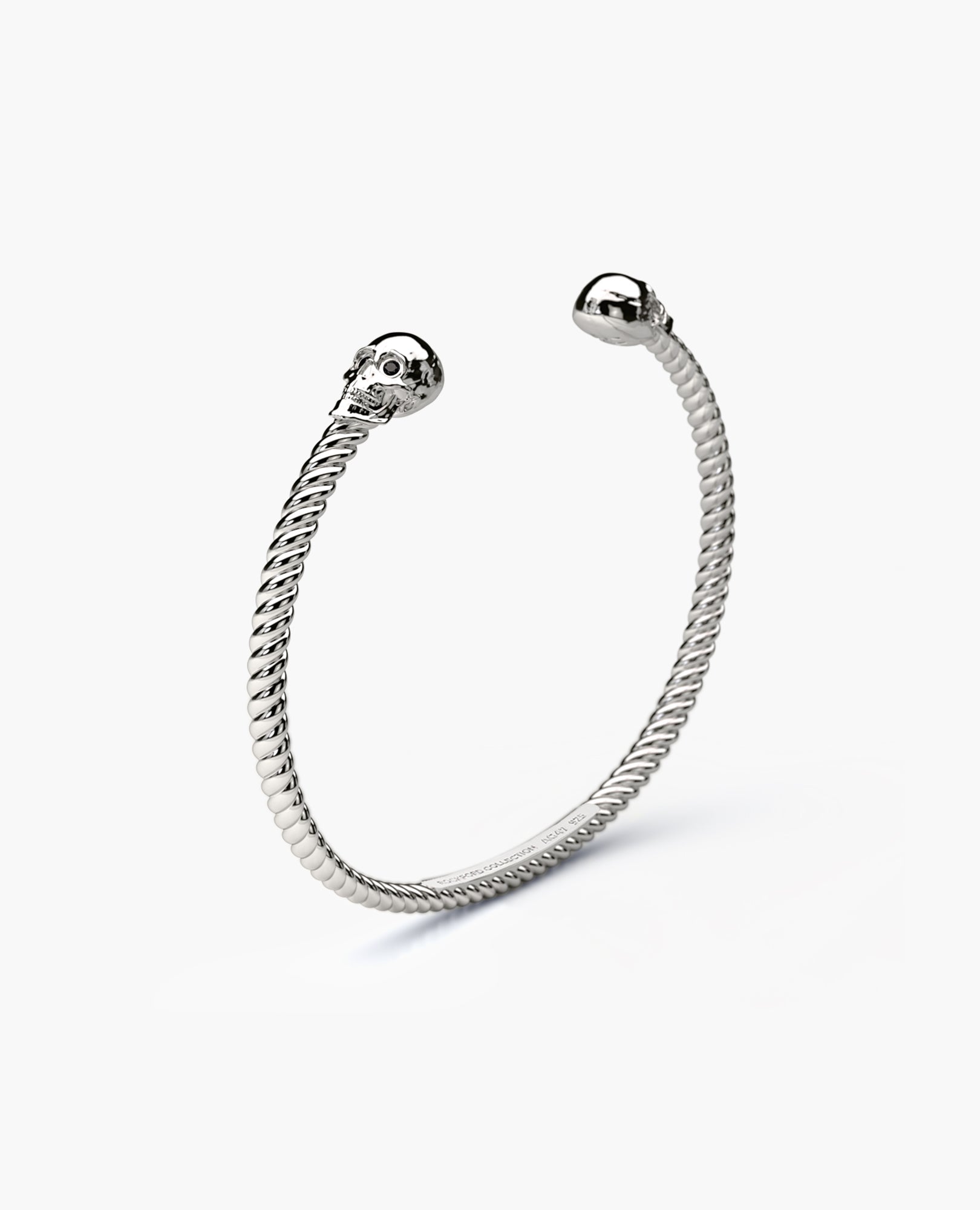 SKULL Silver Cuff Bracelet with Black Diamonds - 4mm