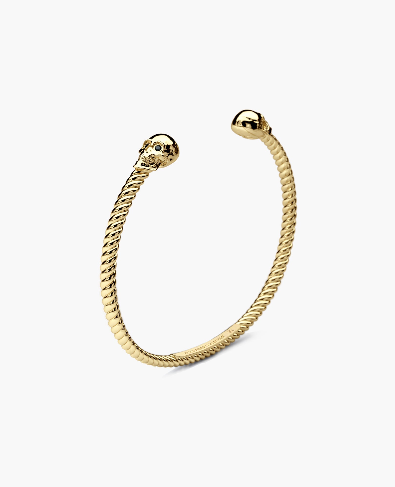 SKULL Gold Cuff Bracelet with Black Diamonds - 4mm