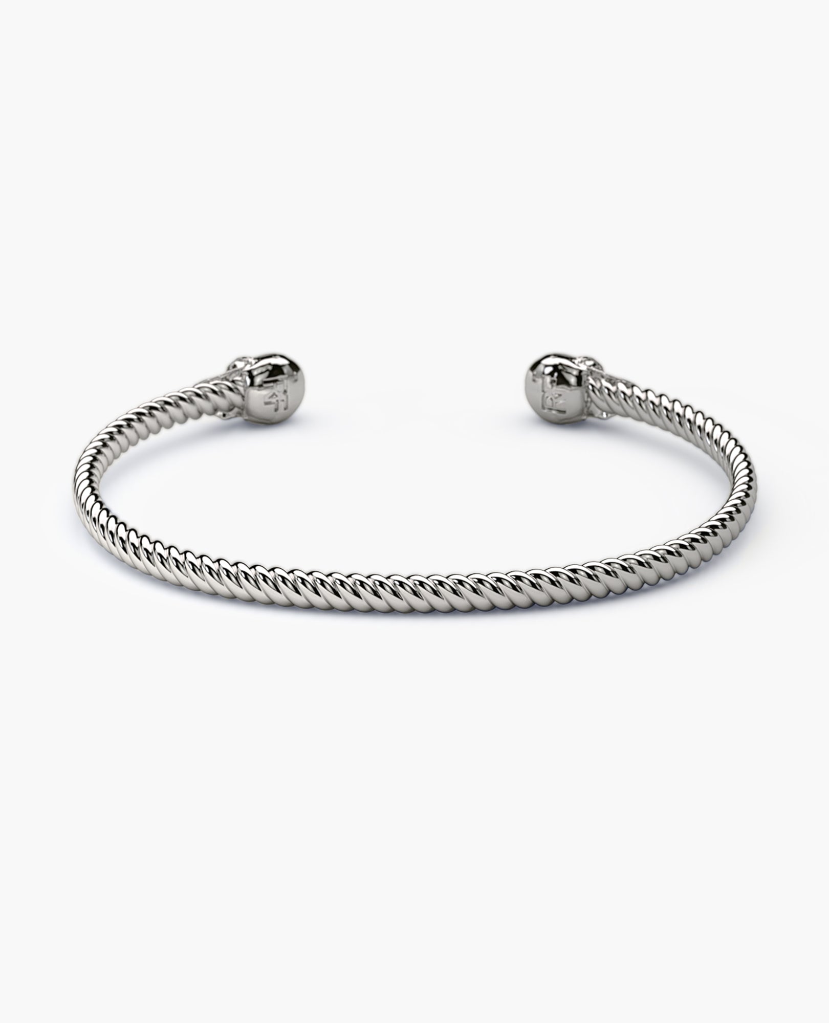 SKULL Silver Cuff Bracelet with Black Diamonds - 4mm