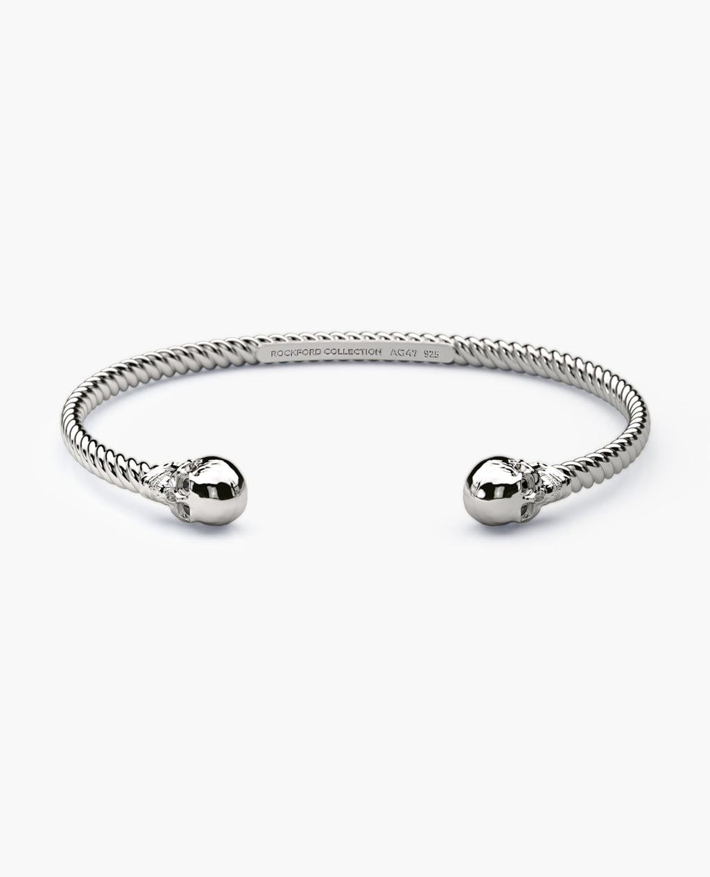 SKULL Silver Cuff Bracelet with Black Diamonds - 4mm
