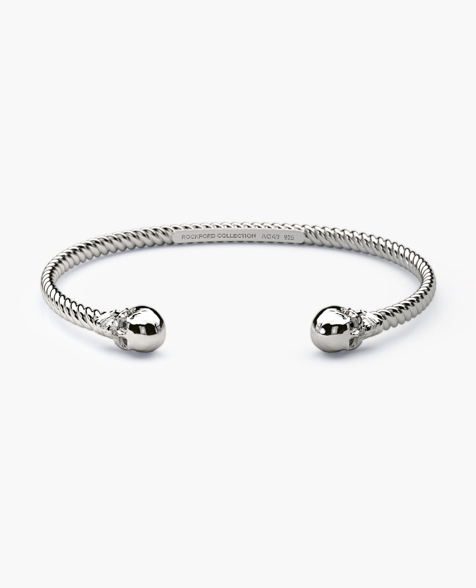 SKULL Silver Cuff Bracelet with Black Diamonds - 4mm