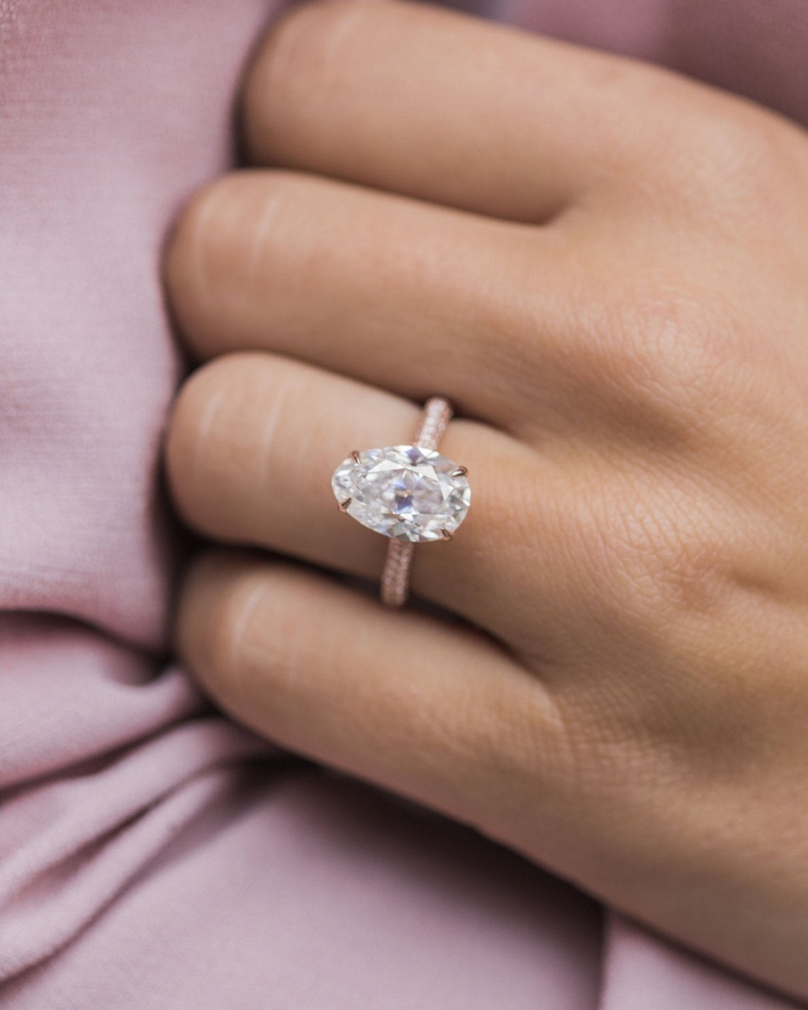 3.20 CT Oval Cut Moissanite Solitaire With Pave Setting Engagement Ring