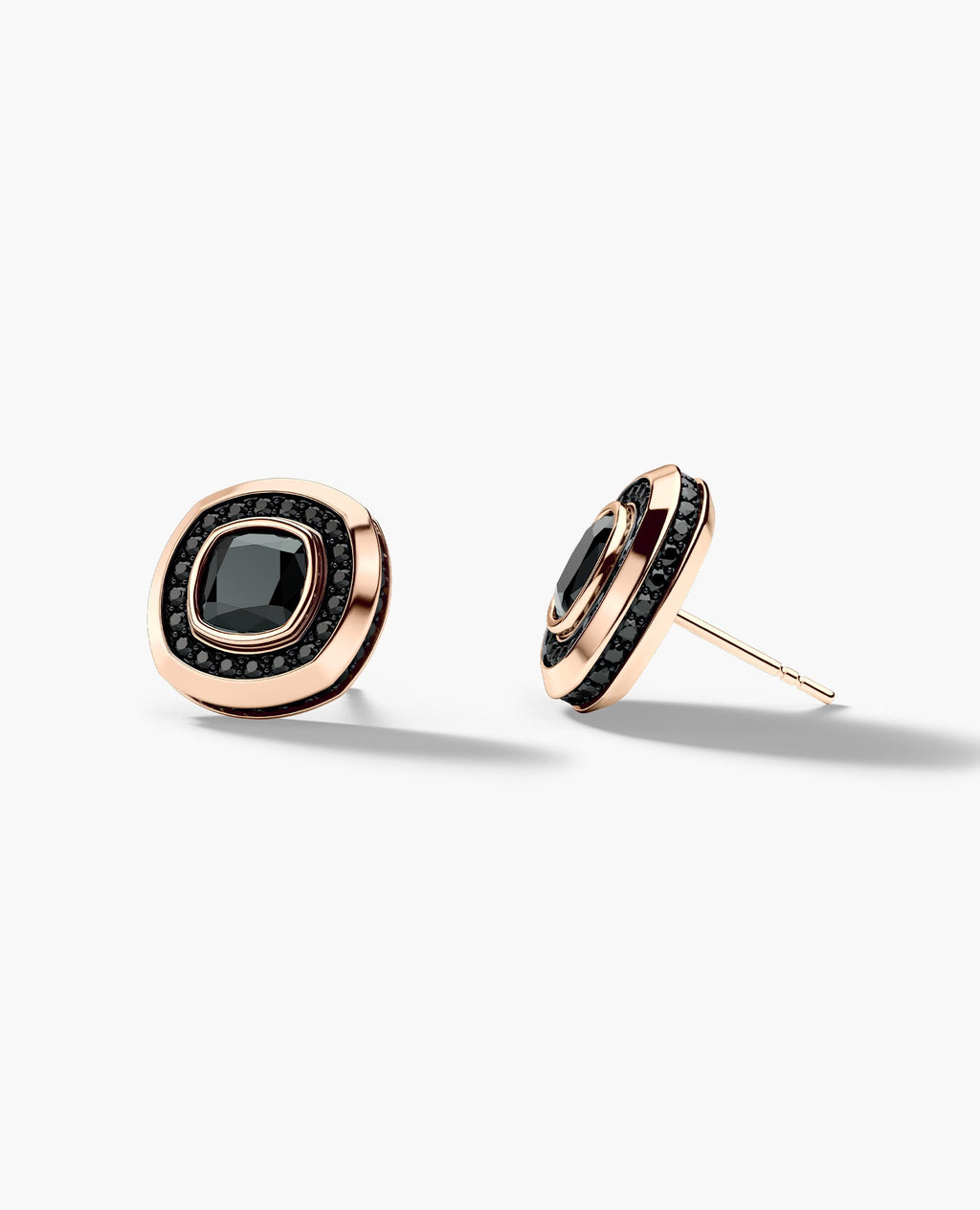 HALO Gold Cushion Cut Single Stud Earring with 0.50ct - 1.35ct Black Diamonds