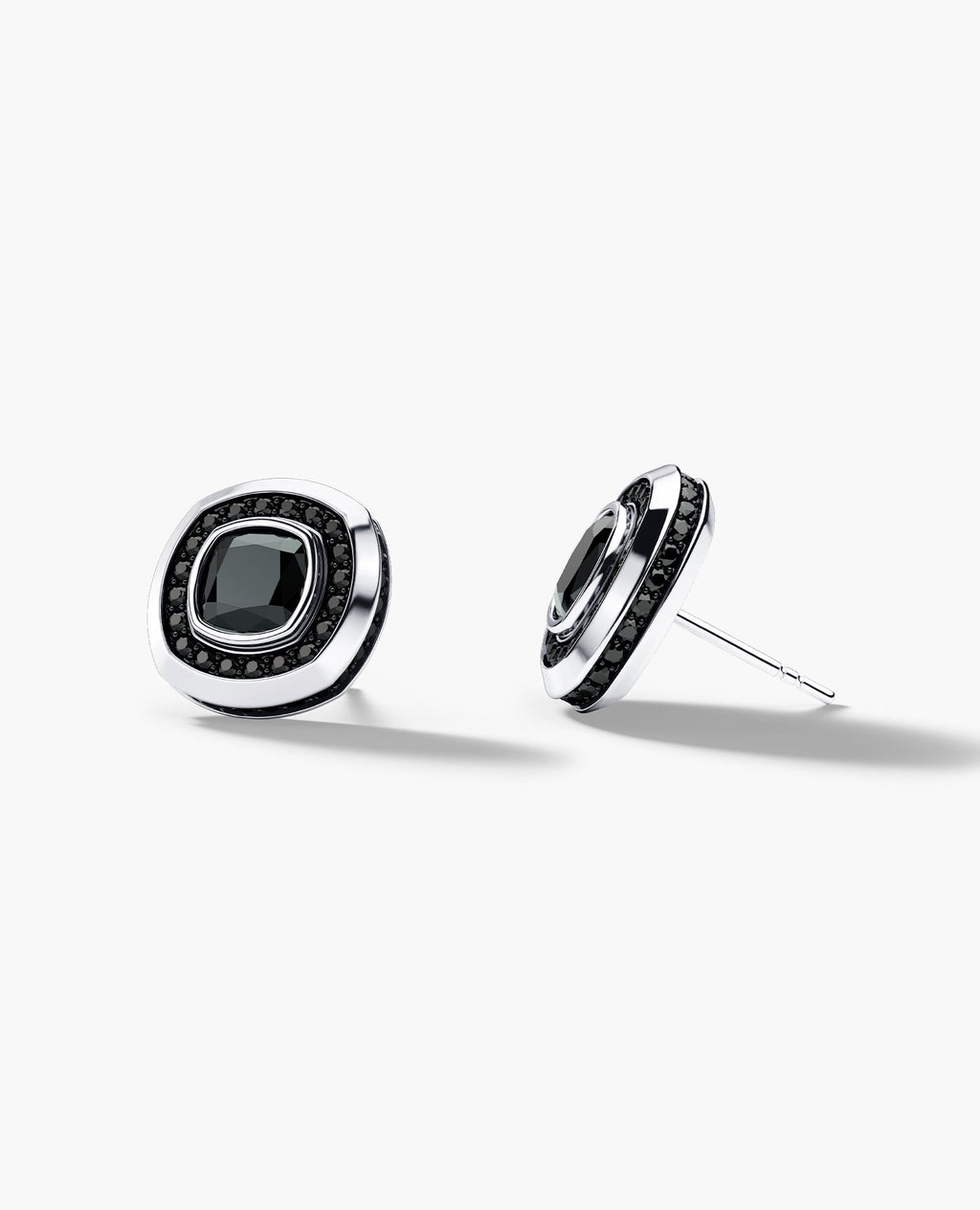 HALO Gold Cushion Cut Single Stud Earring with 0.50ct - 1.35ct Black Diamonds