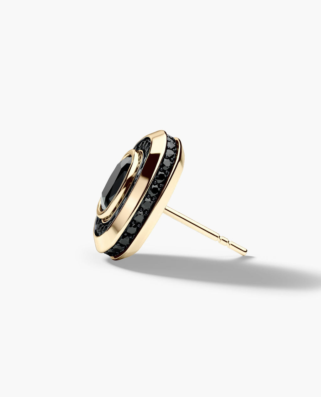HALO Gold Cushion Cut Single Stud Earring with 0.50ct - 1.35ct Black Diamonds