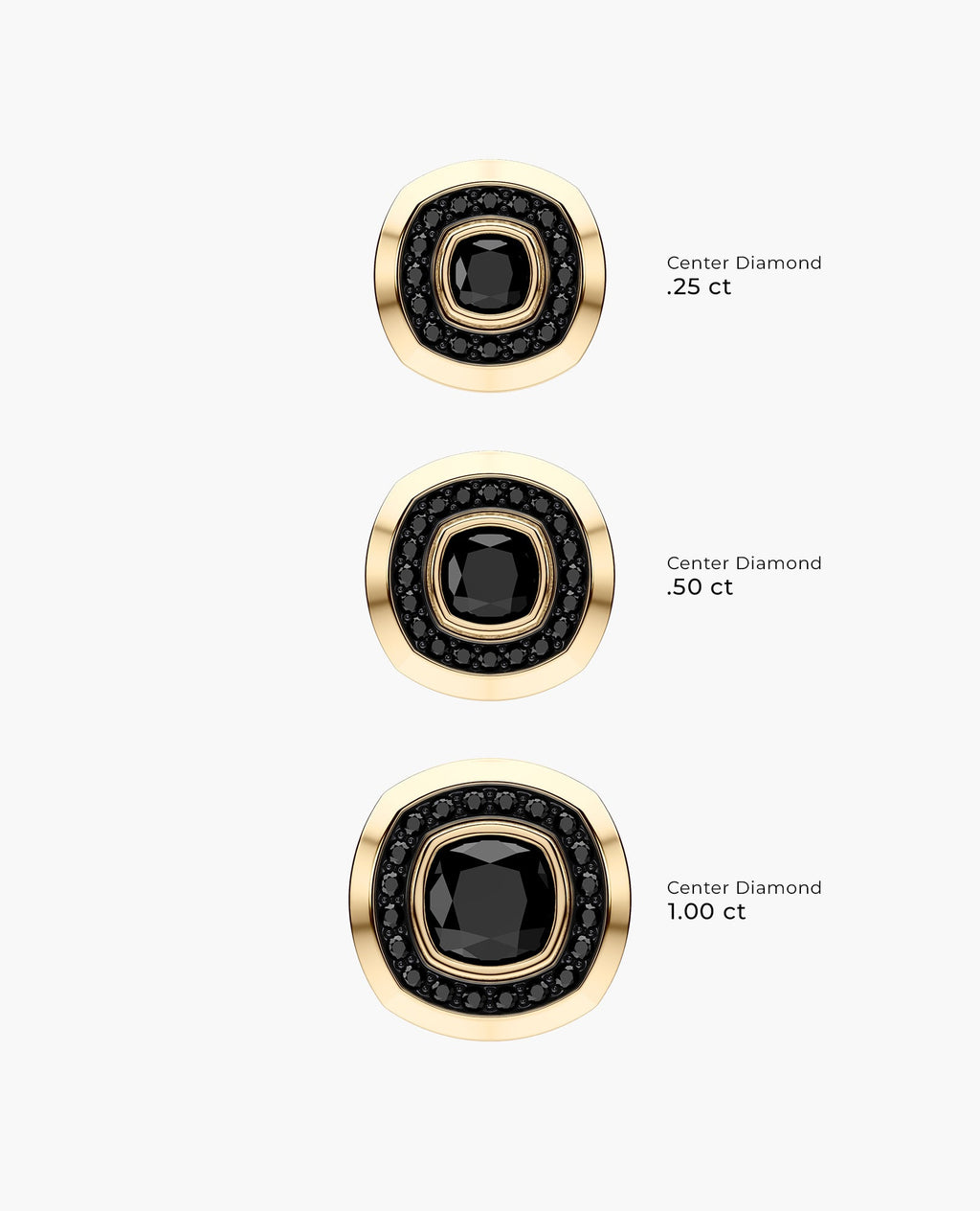 HALO Gold Cushion Cut Single Stud Earring with 0.50ct - 1.35ct Black Diamonds