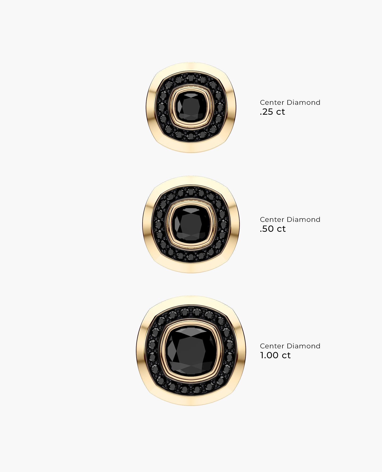 HALO Gold Cushion Cut Single Stud Earring with 0.50ct - 1.35ct Black Diamonds