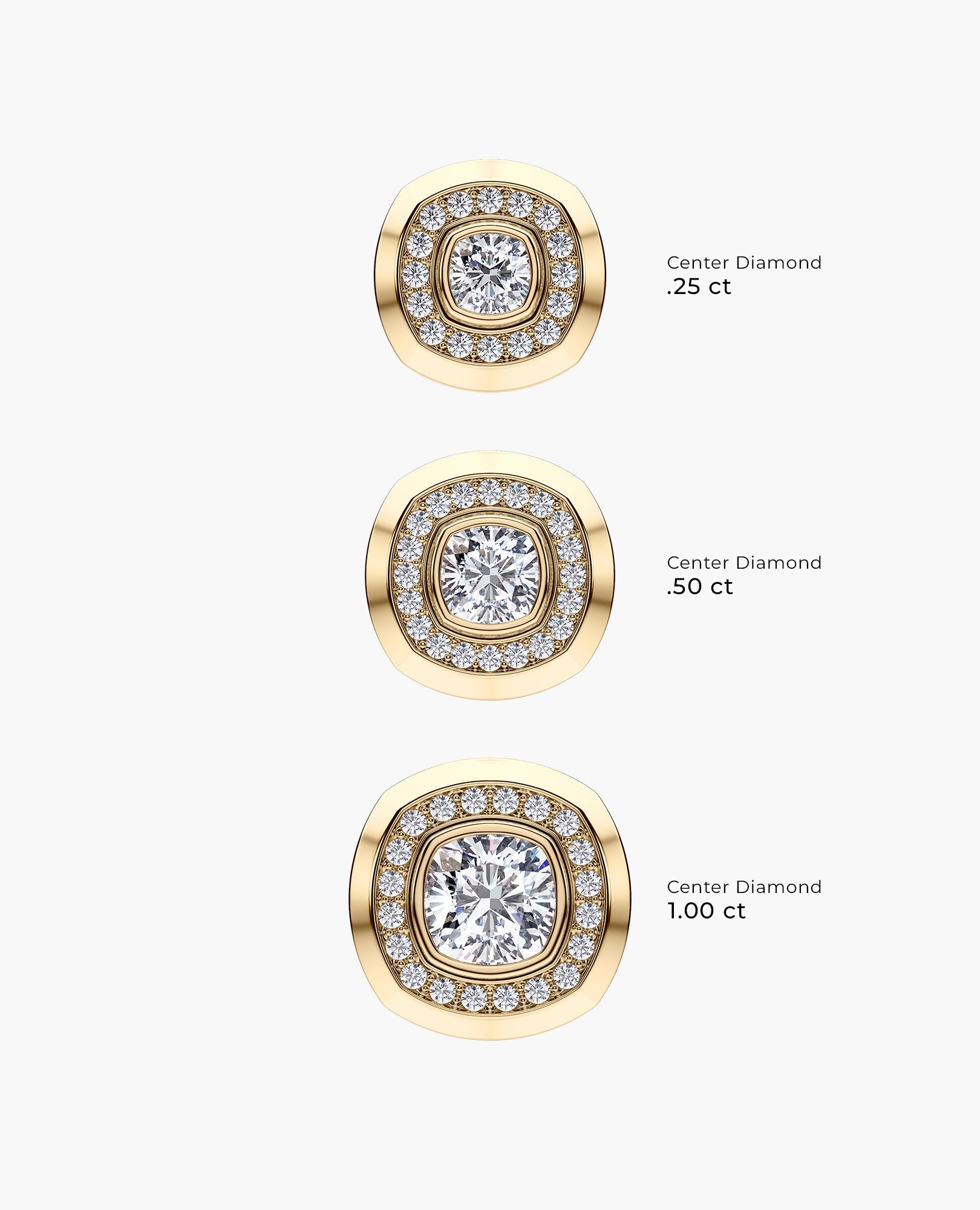 HALO Gold Cushion Cut Single Stud Earring with 0.50ct - 1.35ct Diamonds