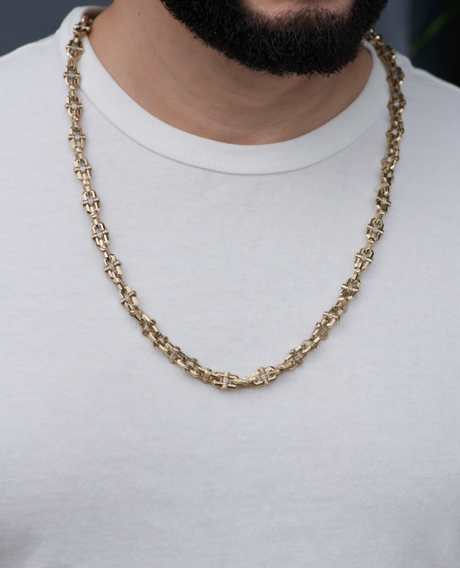MOSS Link Gold Necklace with Diamonds - 9mm