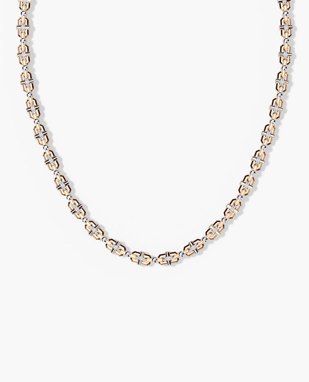 MOSS Two-Tone Gold Link Necklace with Diamonds - 9mm