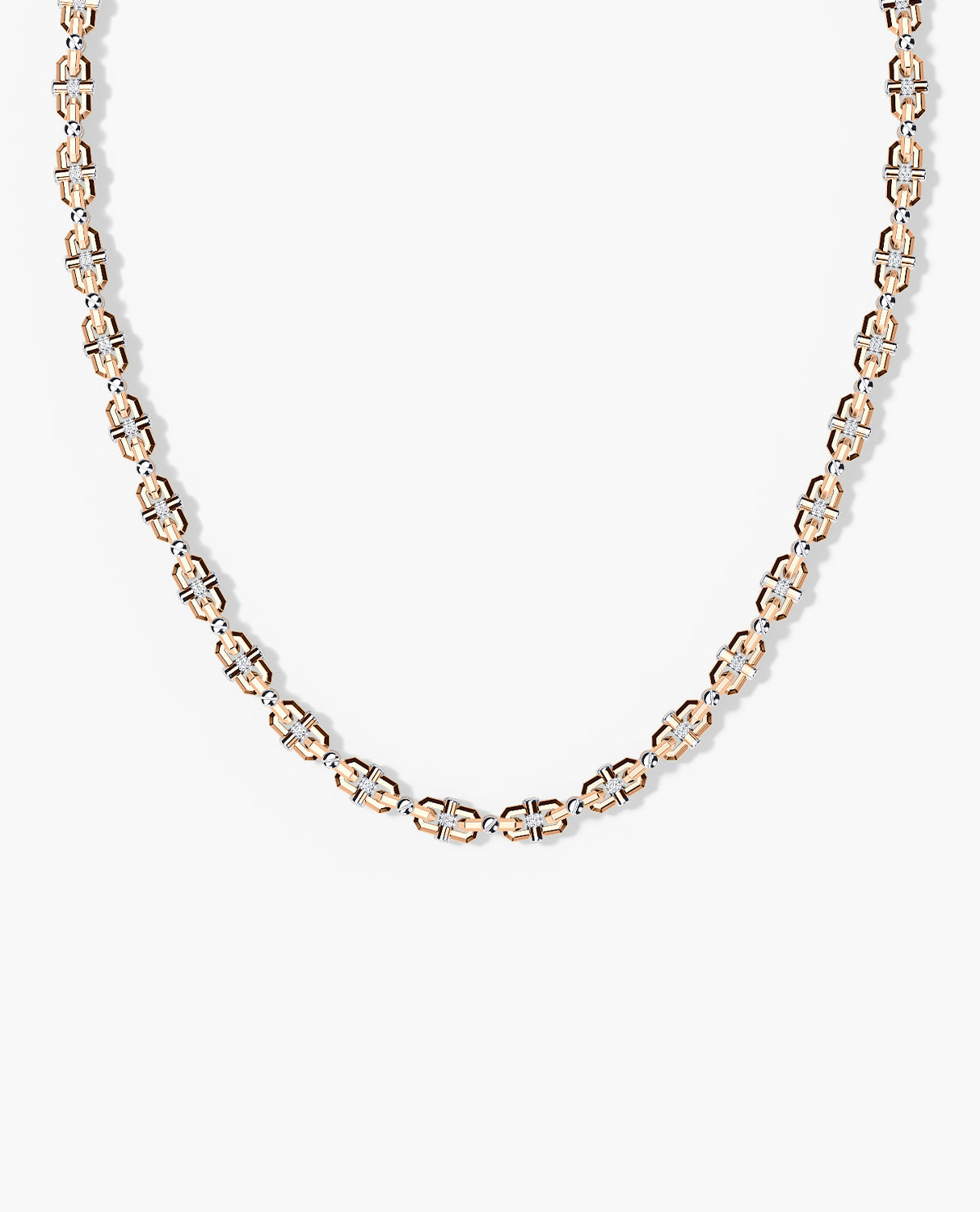 MOSS Two-Tone Gold Link Necklace with Diamonds - 9mm