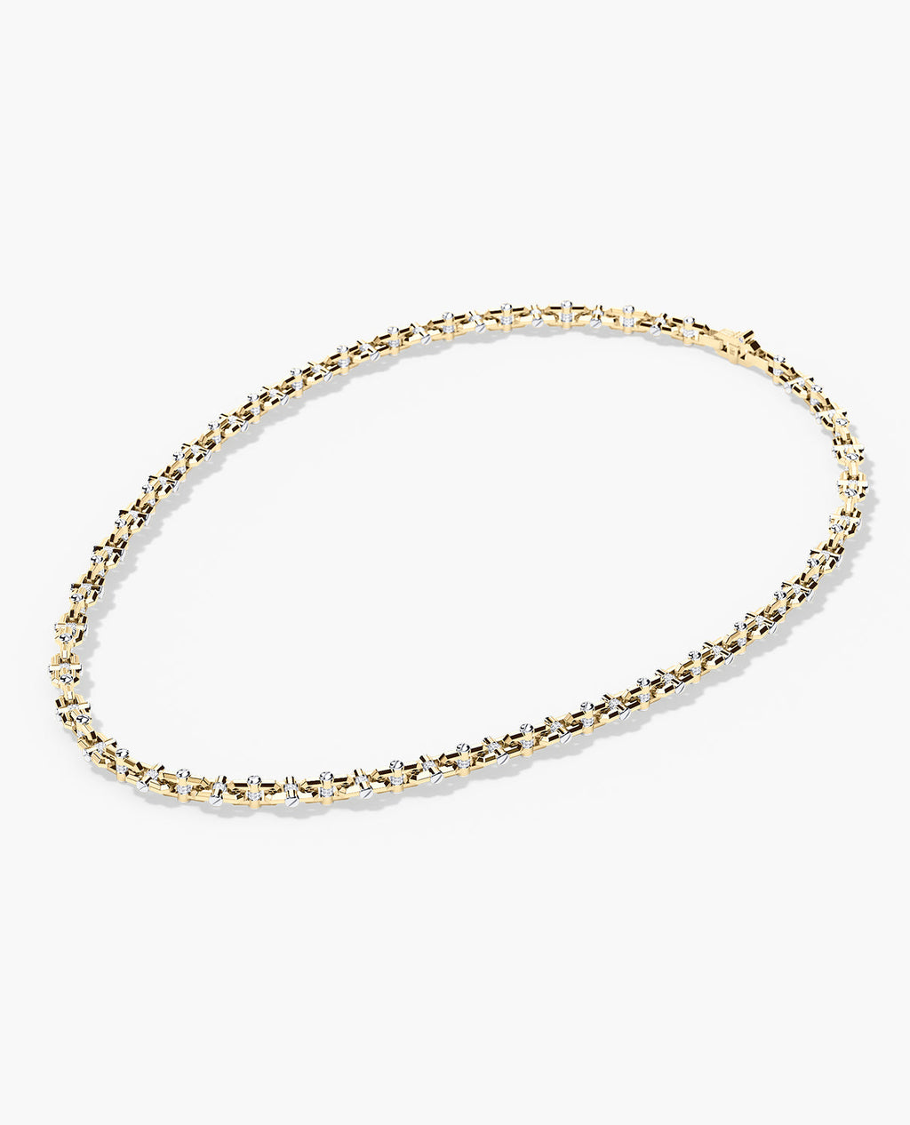 MOSS Two-Tone Gold Link Necklace with Diamonds - 9mm