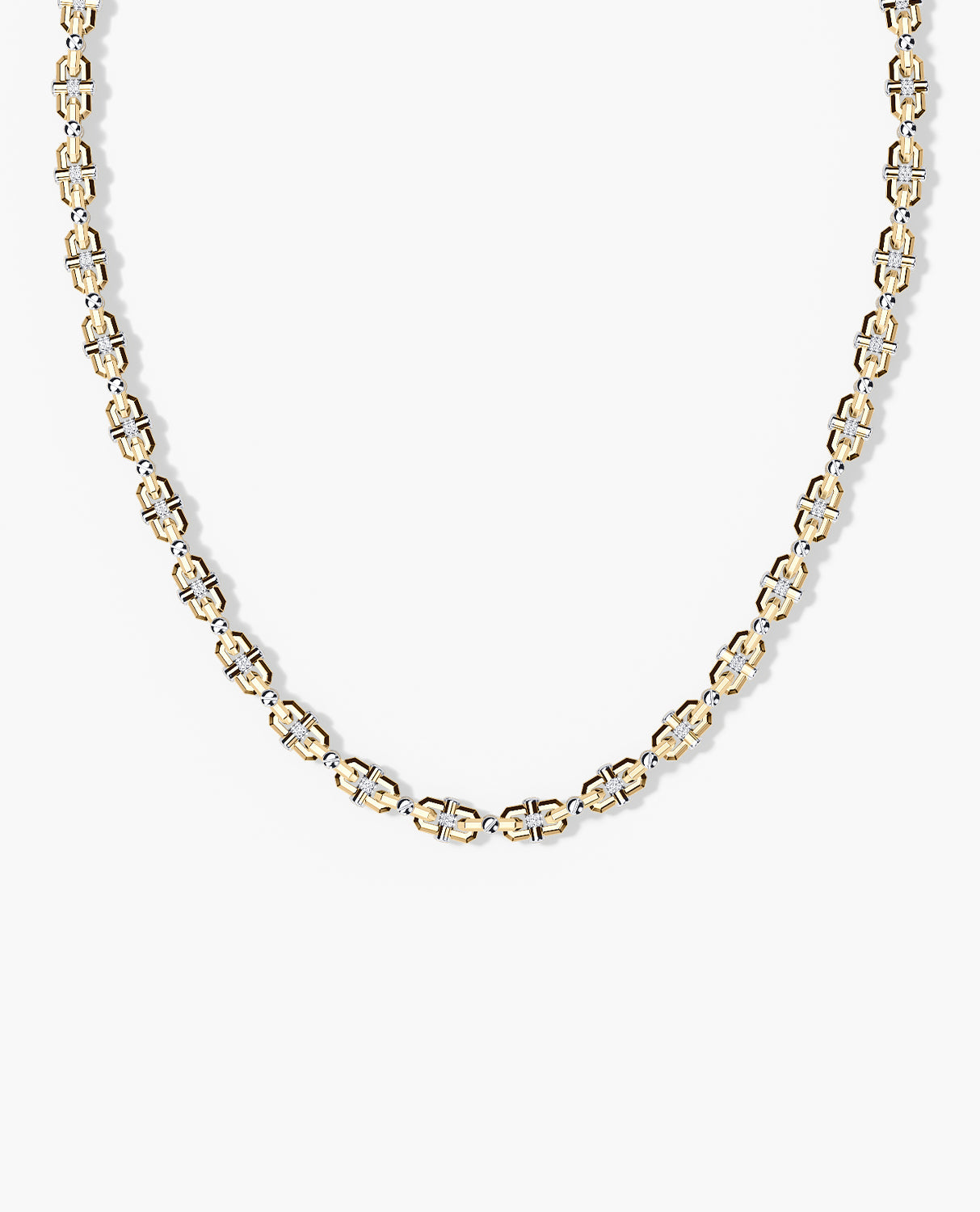 MOSS Two-Tone Gold Link Necklace with Diamonds - 9mm