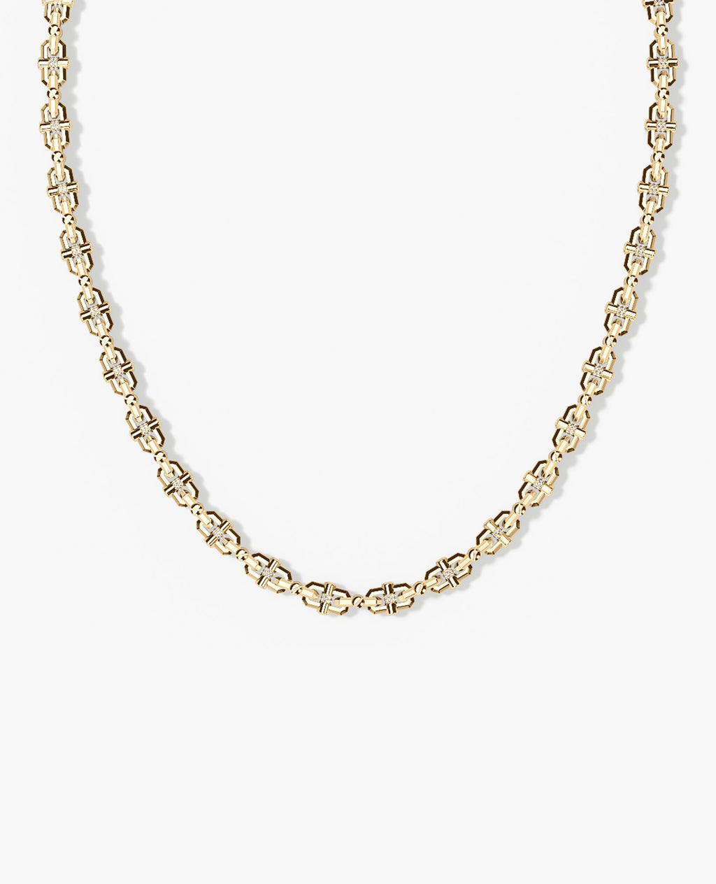 MOSS Link Gold Necklace with Diamonds - 9mm