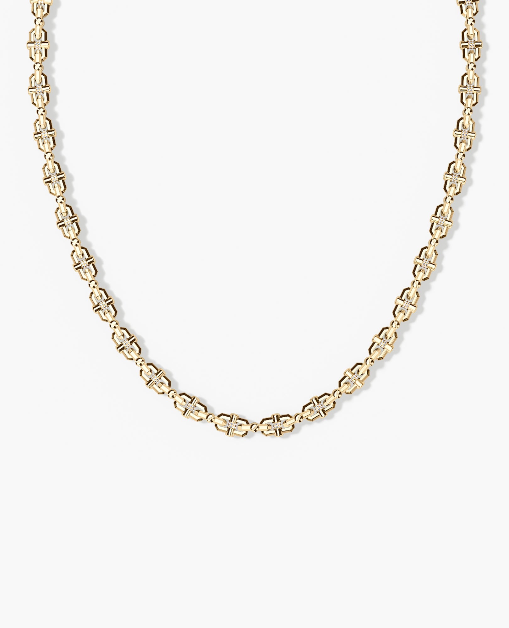 MOSS Link Gold Necklace with Diamonds - 9mm