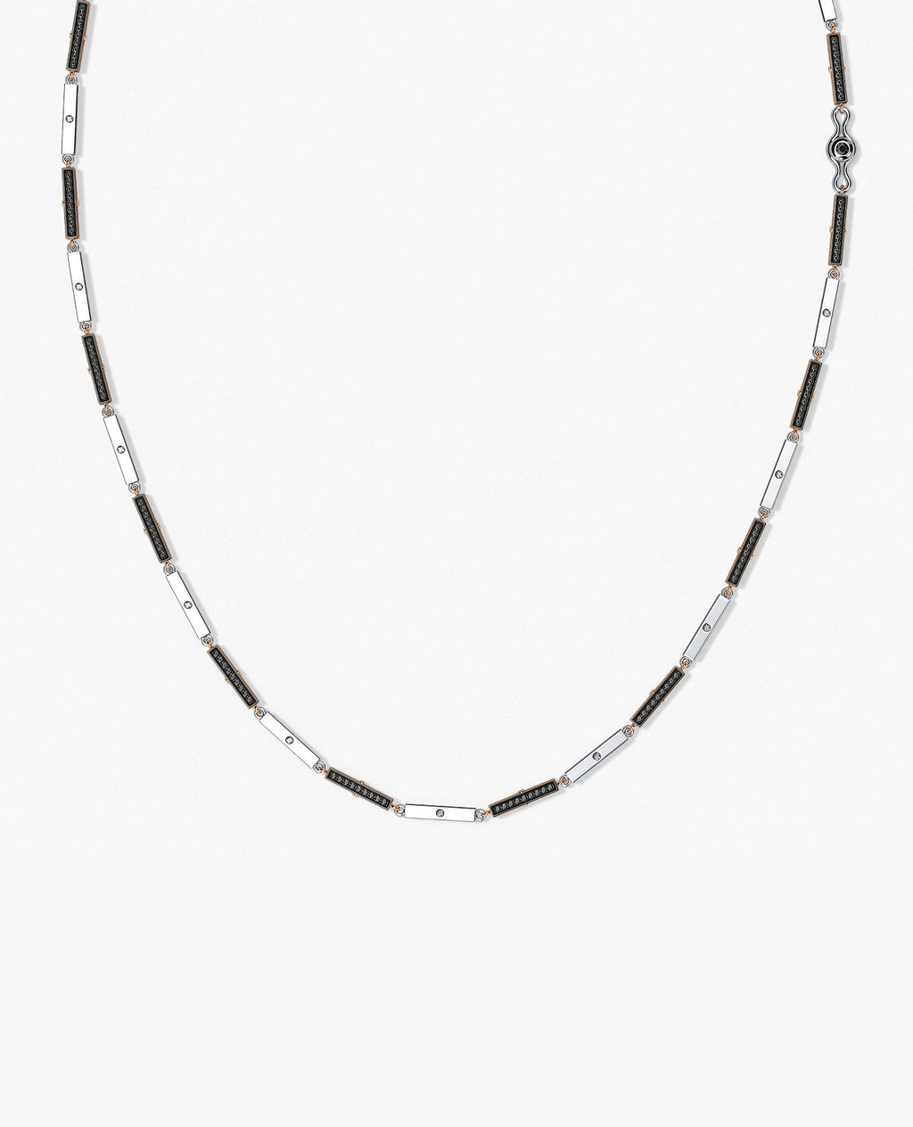 BAR CHAIN Two-Tone Necklace with Black Diamonds - 2.5mm