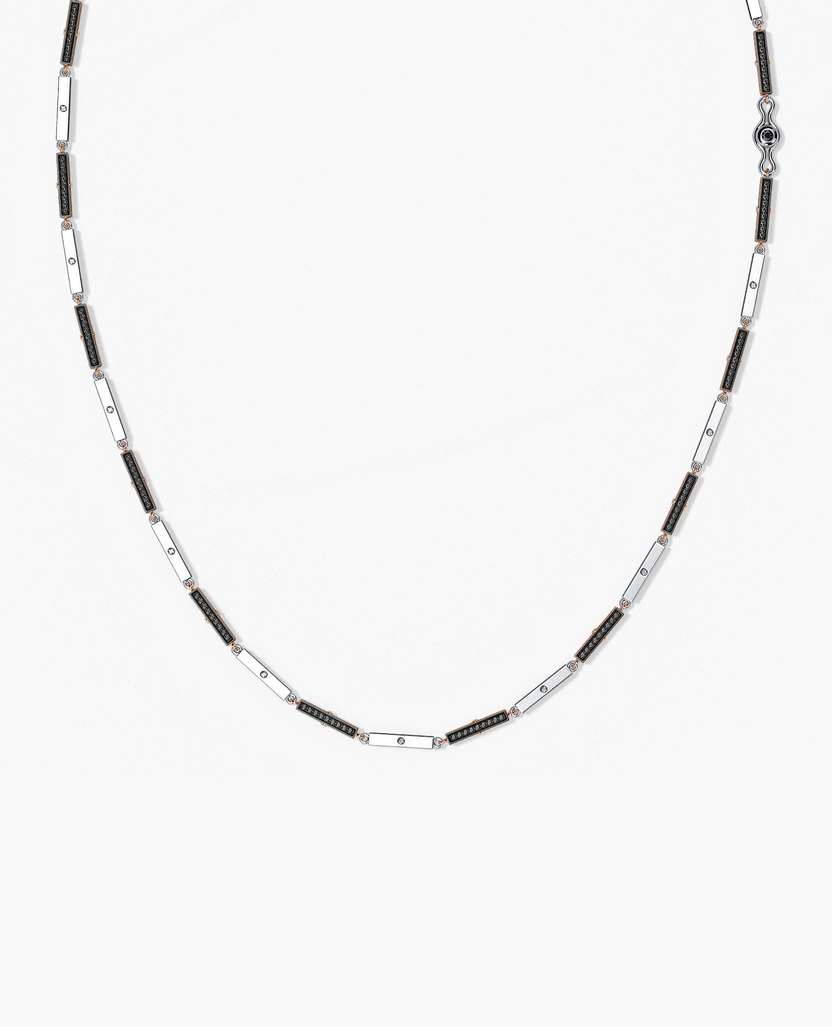 BAR CHAIN Two-Tone Necklace with Black Diamonds - 2.5mm