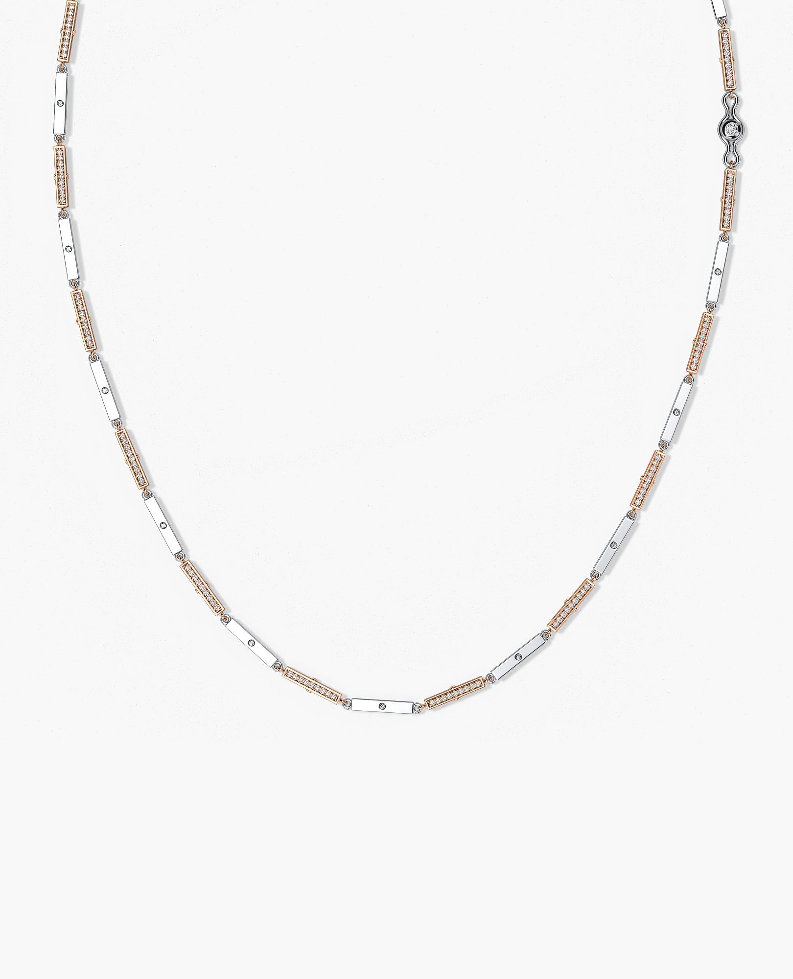 BAR CHAIN Two-Tone Necklace with Diamonds - 2.5mm