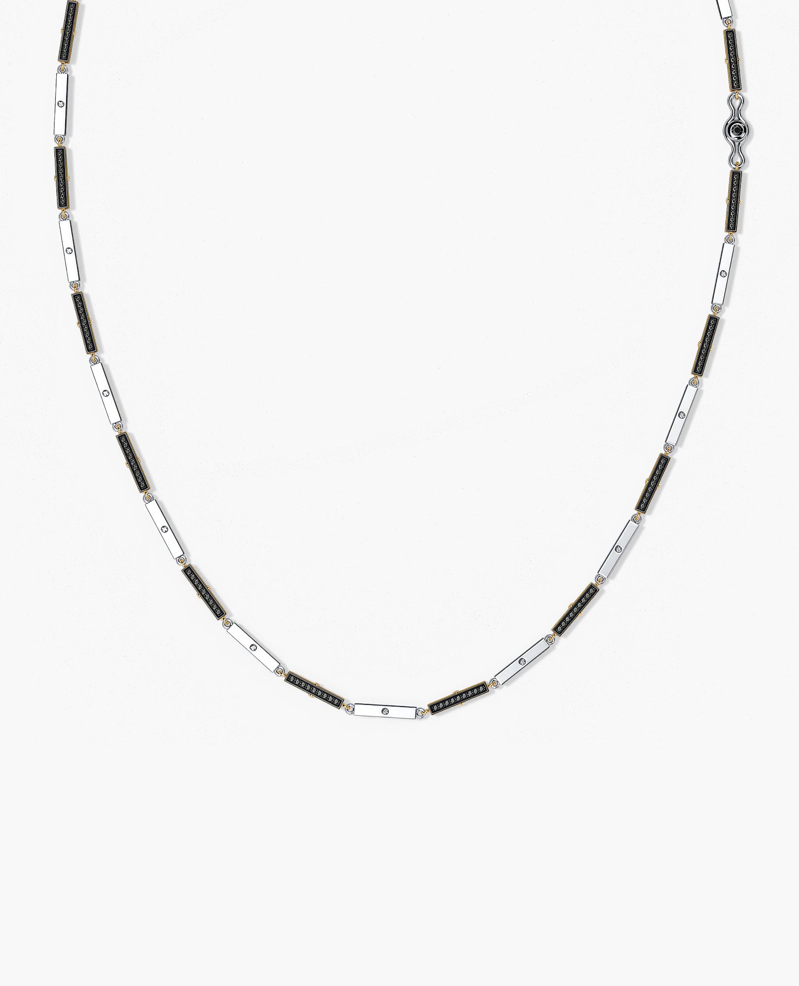 BAR CHAIN Two-Tone Necklace with Black Diamonds - 2.5mm