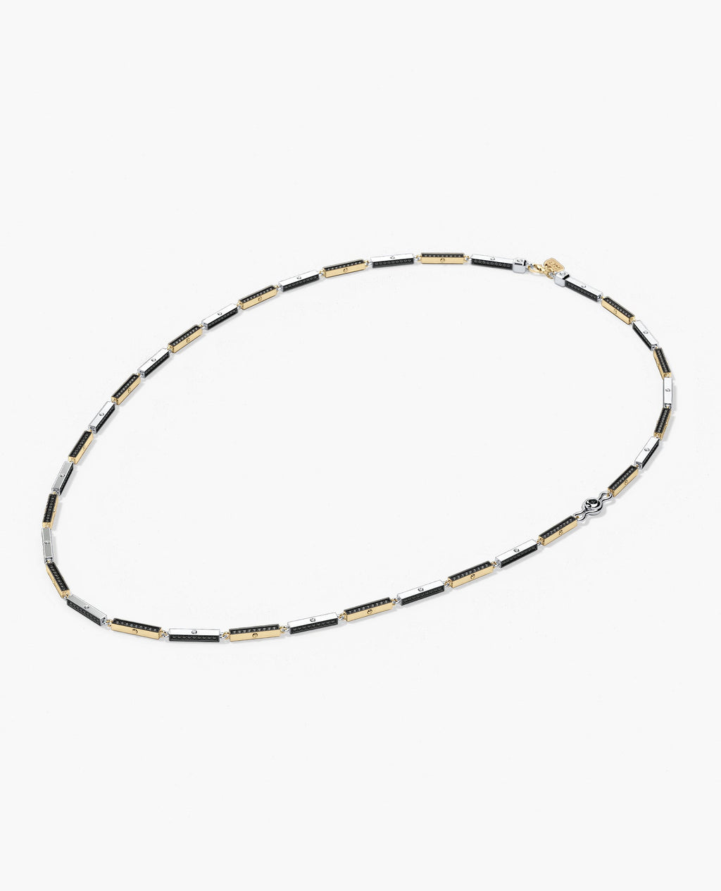 BAR CHAIN Two-Tone Necklace with Black Diamonds - 2.5mm