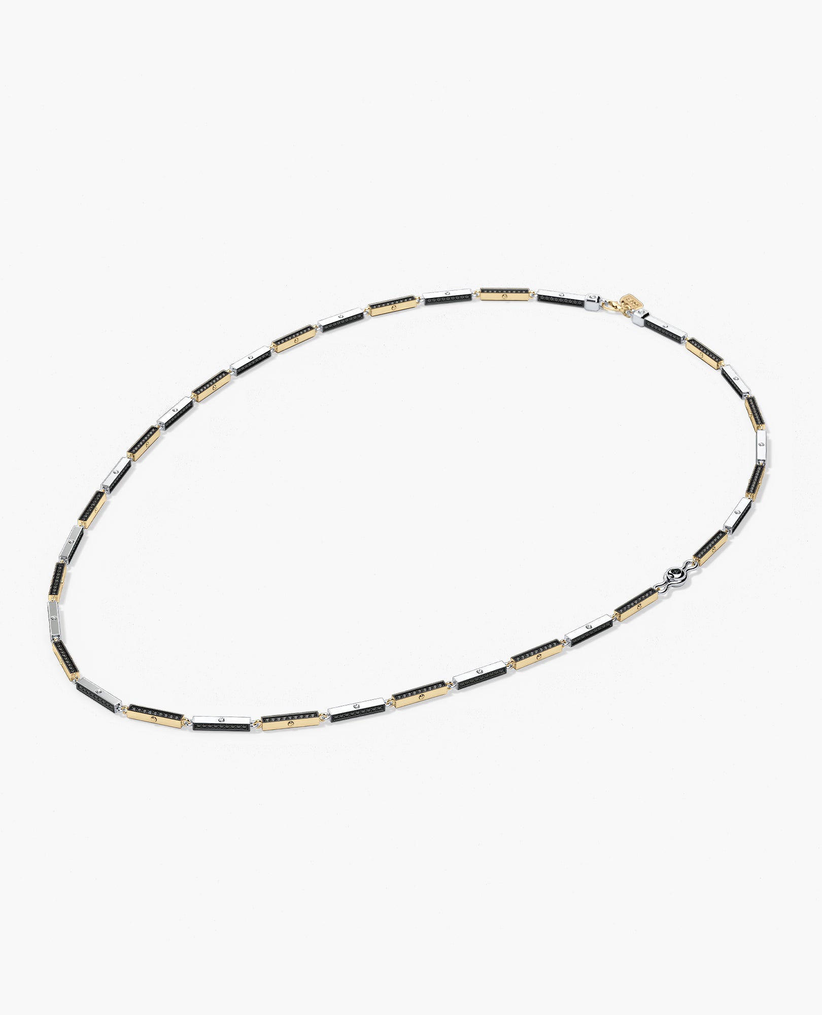 BAR CHAIN Two-Tone Necklace with Black Diamonds - 2.5mm