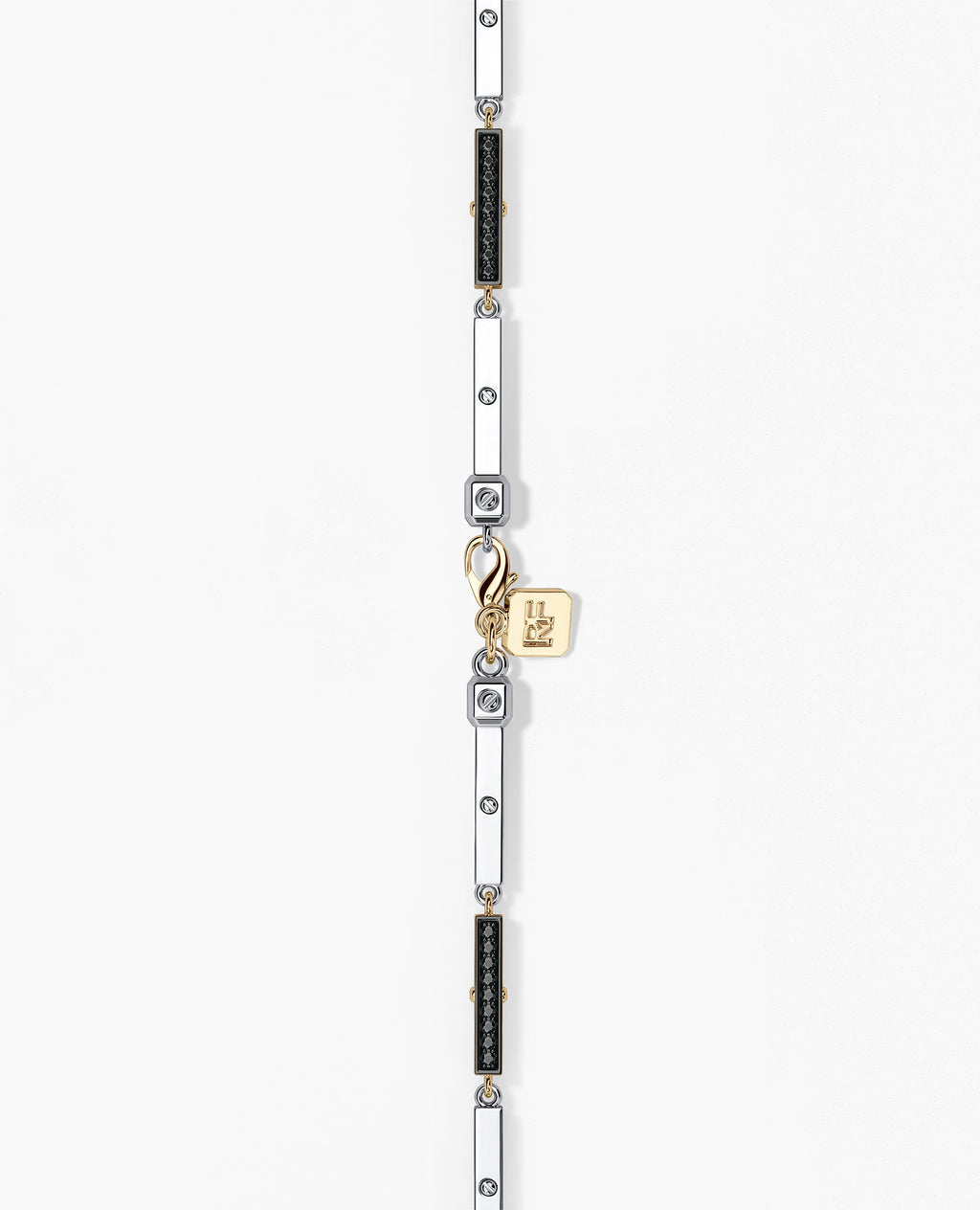 BAR CHAIN Two-Tone Necklace with Black Diamonds - 2.5mm