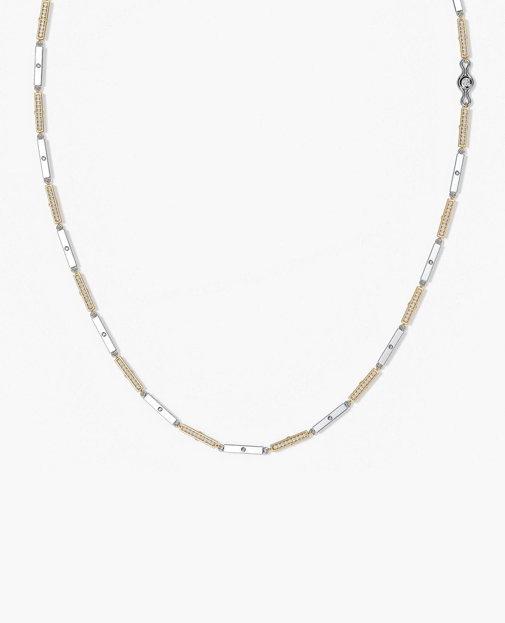 BAR CHAIN Two-Tone Necklace with Diamonds - 2.5mm