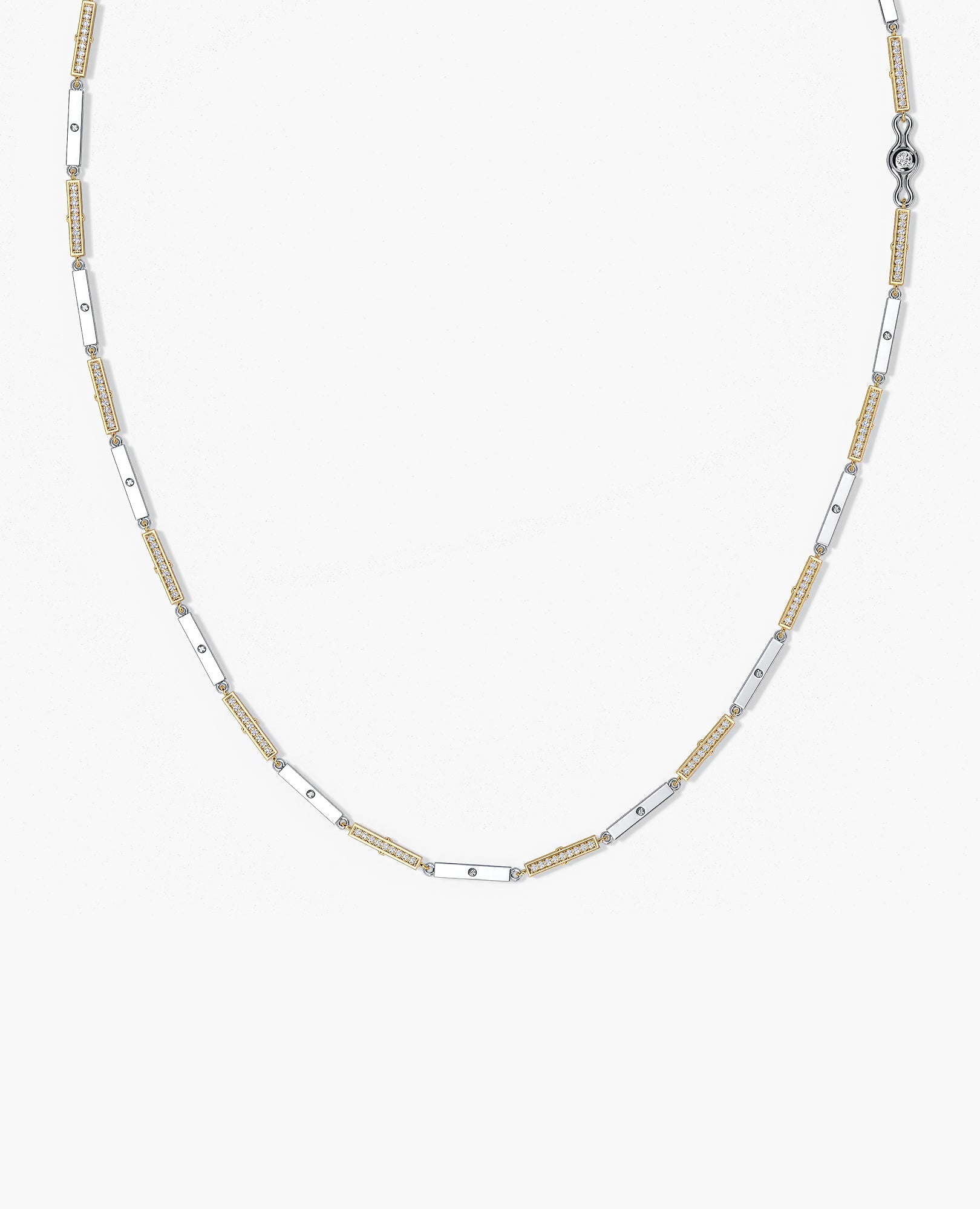 BAR CHAIN Two-Tone Necklace with Diamonds - 2.5mm