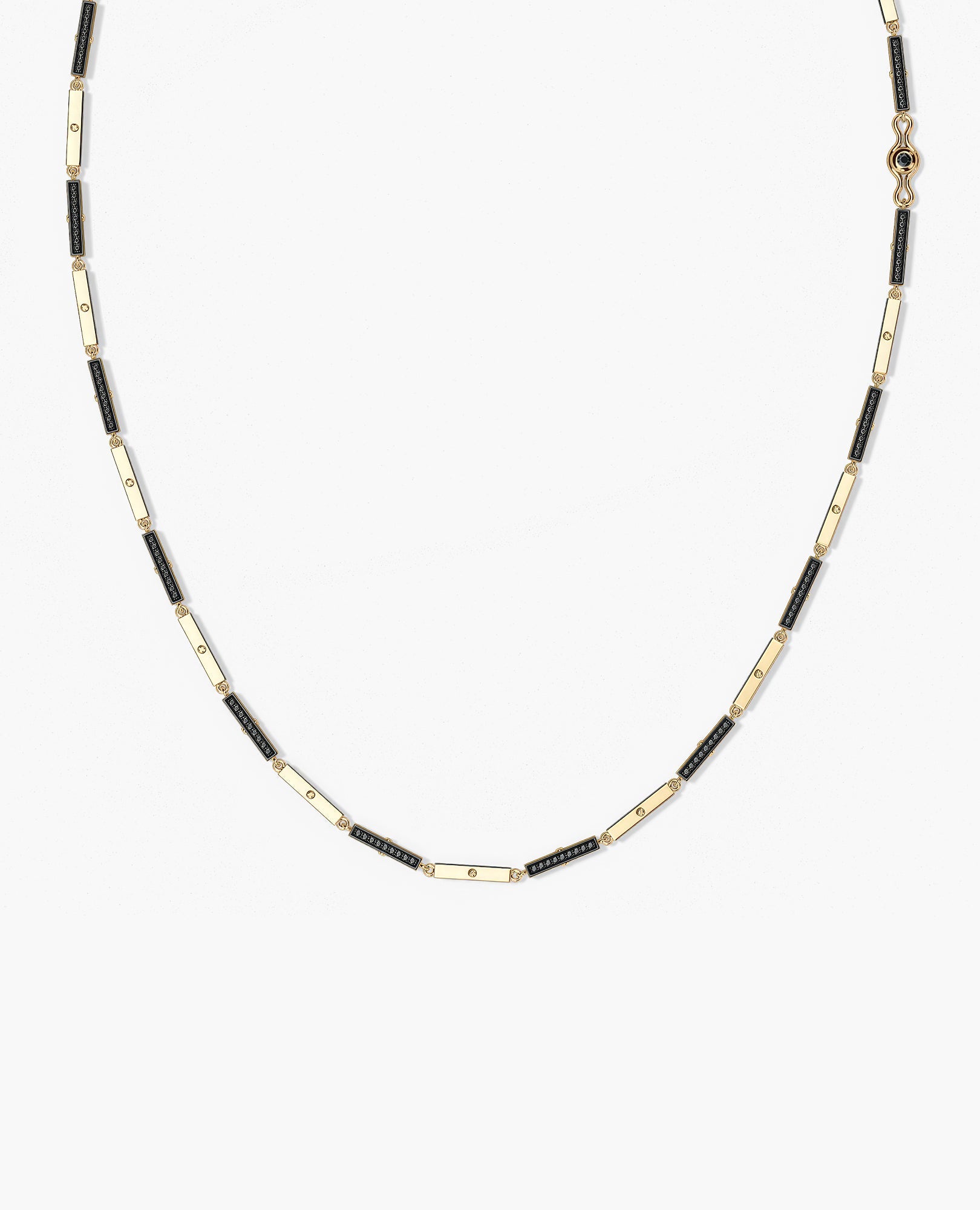 BAR CHAIN Necklace Gold with Black Diamonds - 2.5 mm