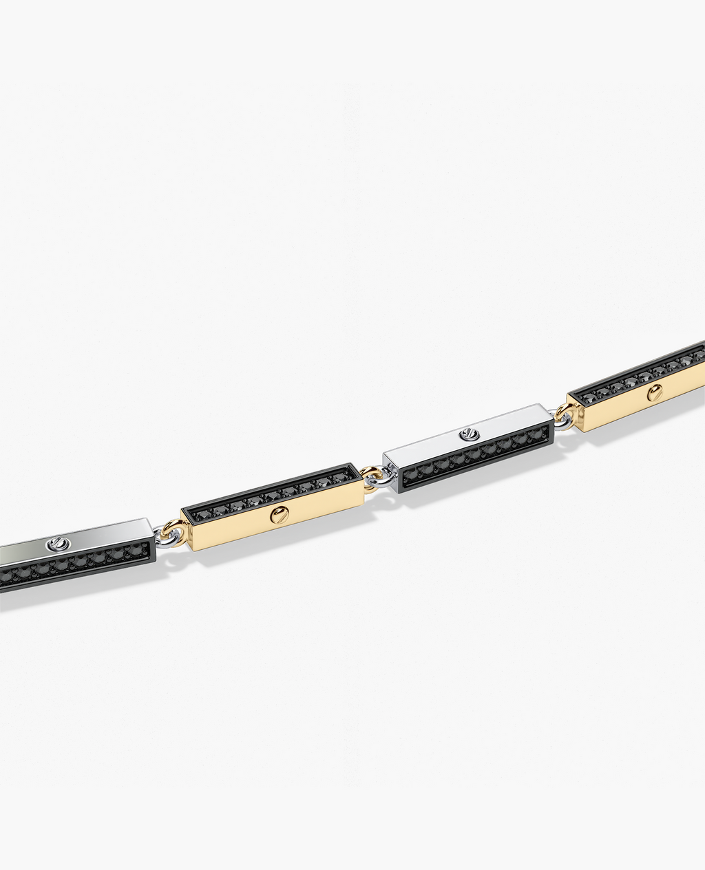 BAR CHAIN Two-Tone Necklace with Black Diamonds - 2.5mm